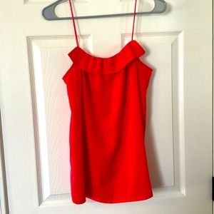 Super cute JCrew ruffle tank. Perfect color for the holiday season!